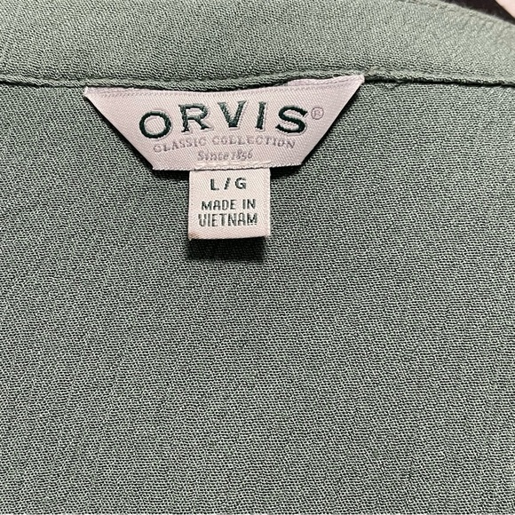 Orvis Sage Green Gauze Short Sleeve Button Down Top LARGE - Picture 9 of 10